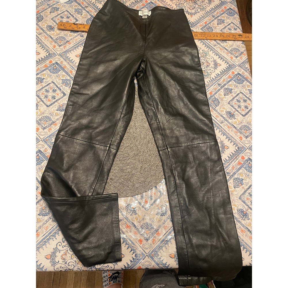 Hugo Buscati Collection Black Leather Pants High Waist Straight Leg 134711